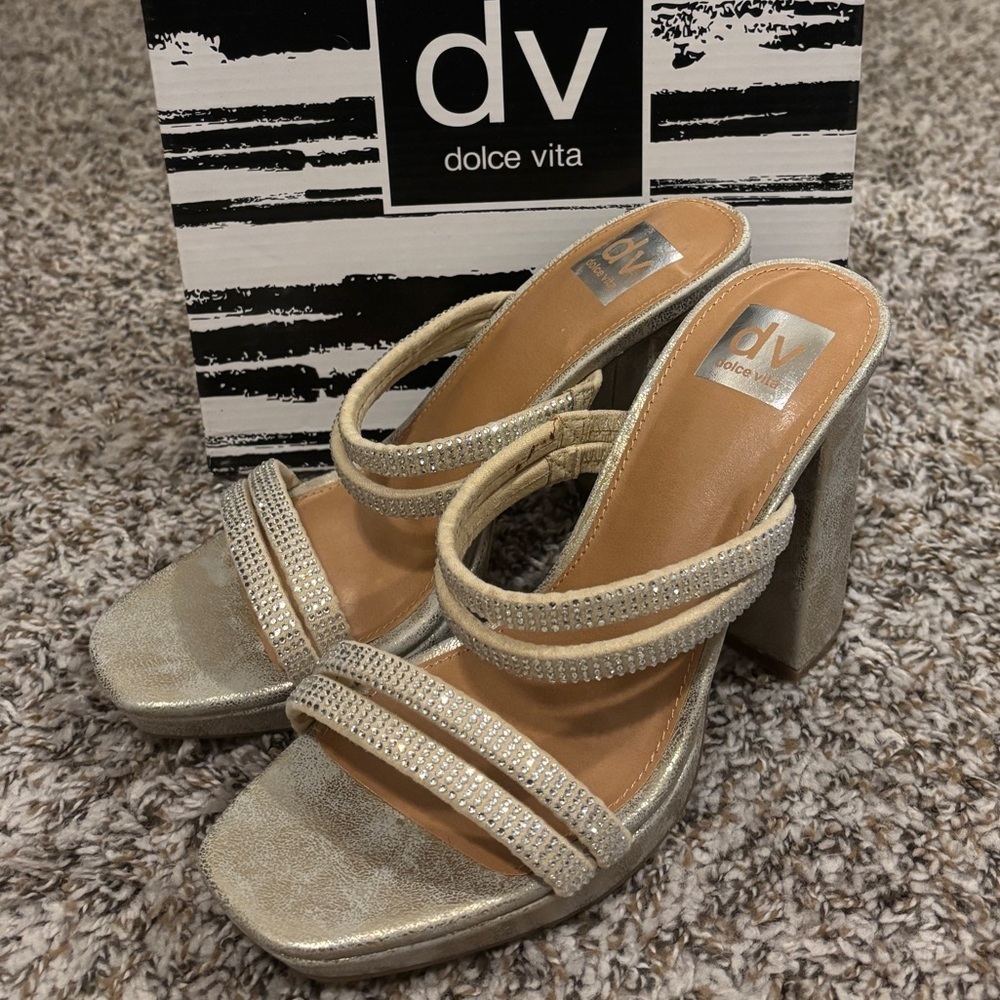 DV by Dolce Vita Metallic Gold Strappy Block Heel Sandal - Picture 5 of 9